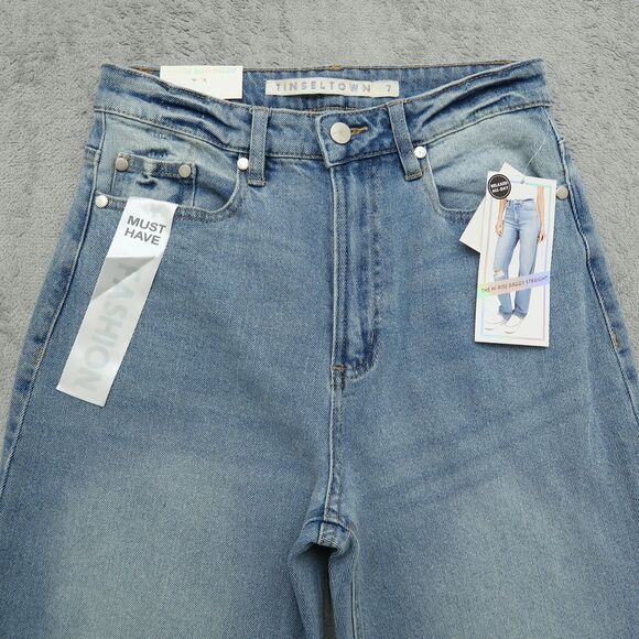 TinselTown Jeans Women's 7 High-Rise Baggy Straight 32.5" Inseam Distressed NWT - Picture 9 of 15